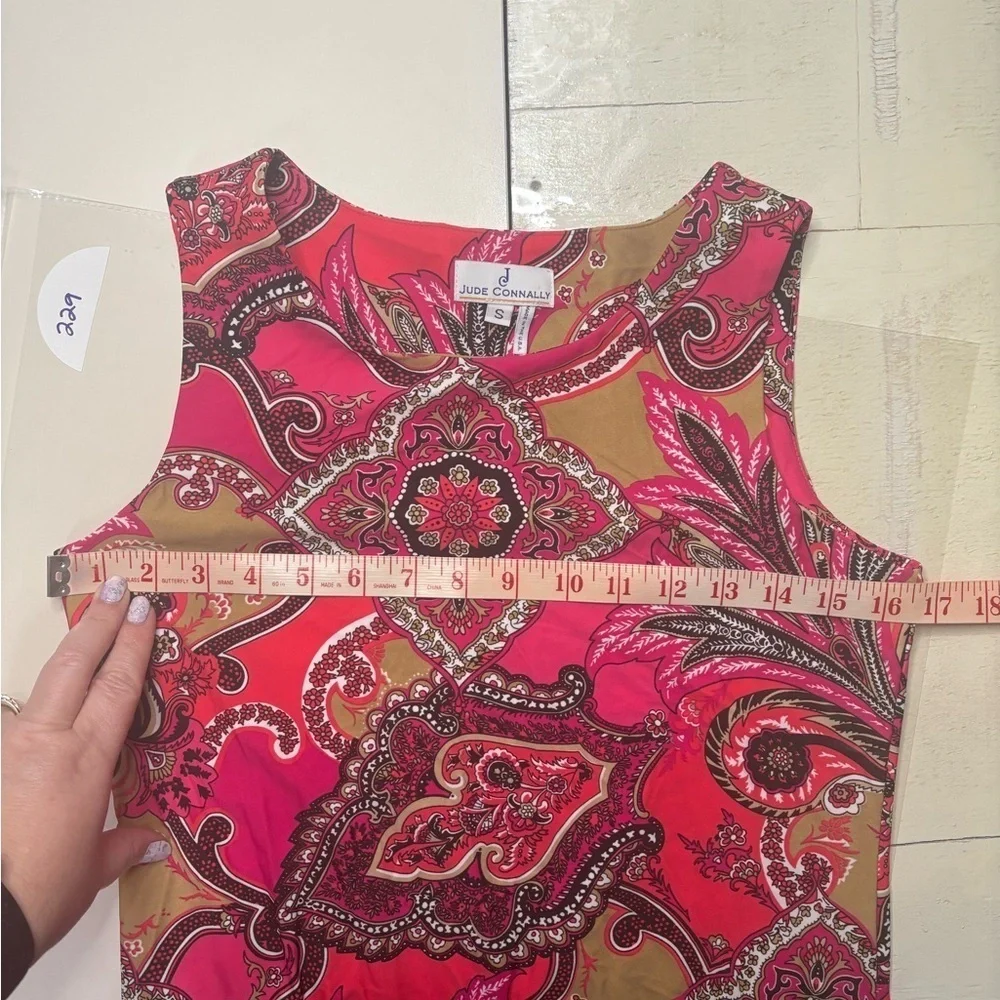 Jude Connally Sleeveless Pink Coral Paisley Print Jude Cloth Shift Dress Small